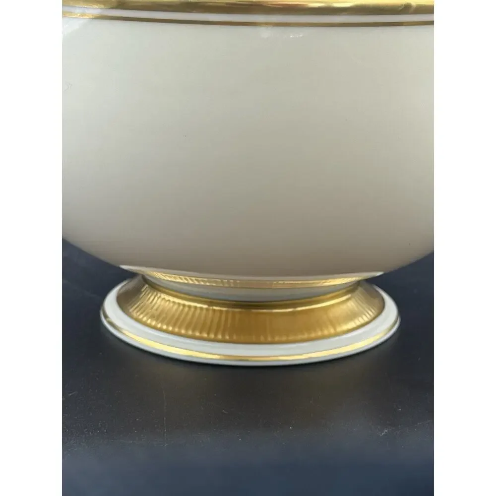Vintage Lenox 7.5” Ivory China Footed Serving Bowl with 24K Gold Trim